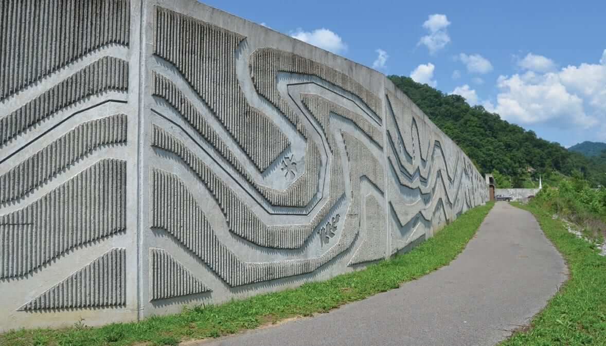 concrete wall with intricate design