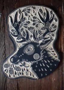 An art piece displaying a deer.